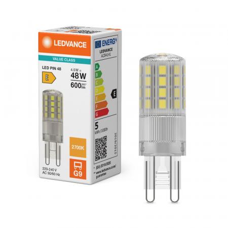 Ledvance G9 LED PIN 4,5W wie 48W 2700K warmweißes Wohnlicht in Stiftform